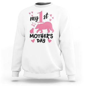 My First Mother's Day Sweatshirt New Mom Mama Bear Pink Baby Girl TS02 White Printyourwear