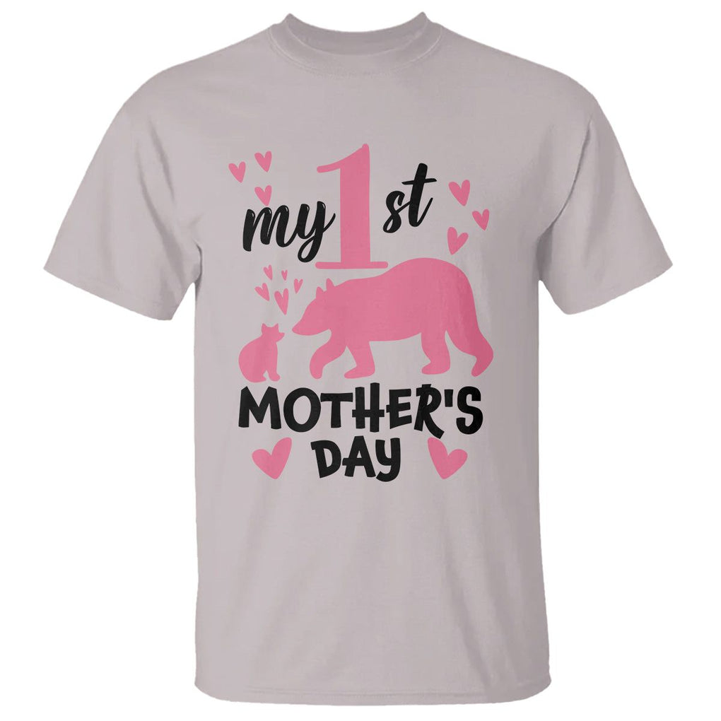 My First Mother's Day T Shirt New Mom Mama Bear Pink Baby Girl TS02 Ice Gray Printyourwear