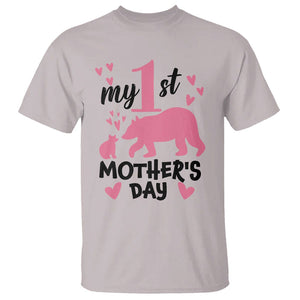 My First Mother's Day T Shirt New Mom Mama Bear Pink Baby Girl TS02 Ice Gray Printyourwear