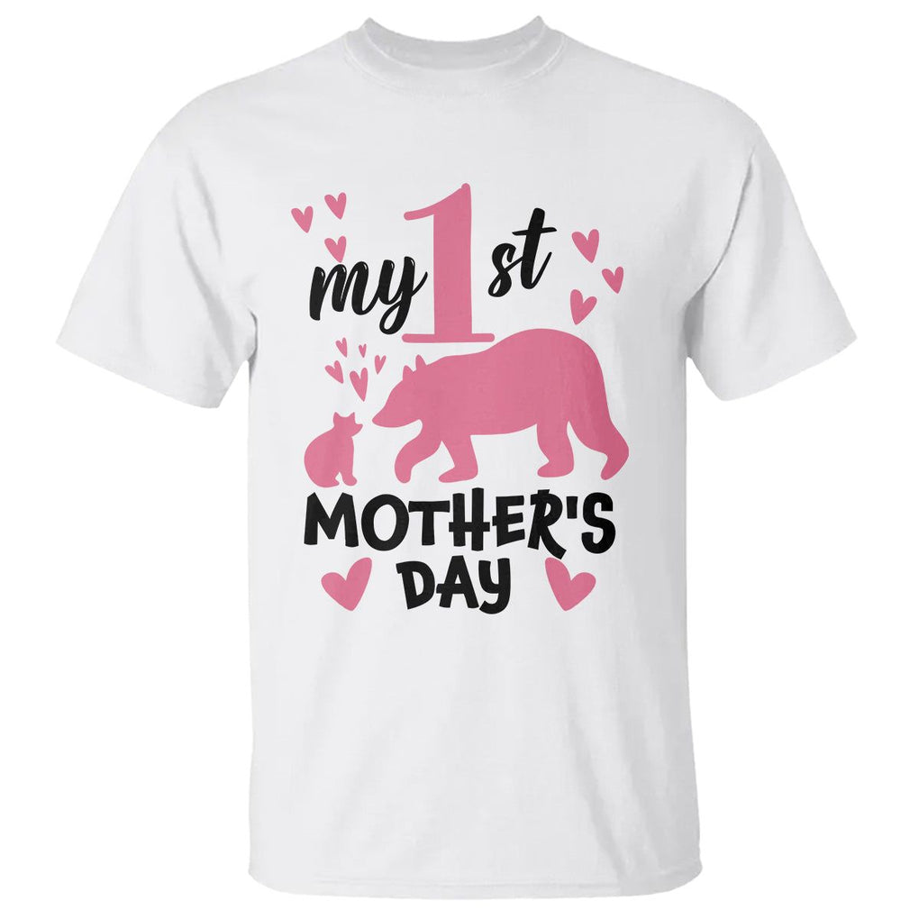 My First Mother's Day T Shirt New Mom Mama Bear Pink Baby Girl TS02 White Printyourwear