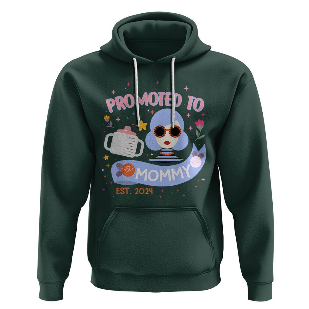 First Mother's Day Hoodie Promoted To Mommy Cool Retro New Mom TS02 Dark Forest Green Printyourwear
