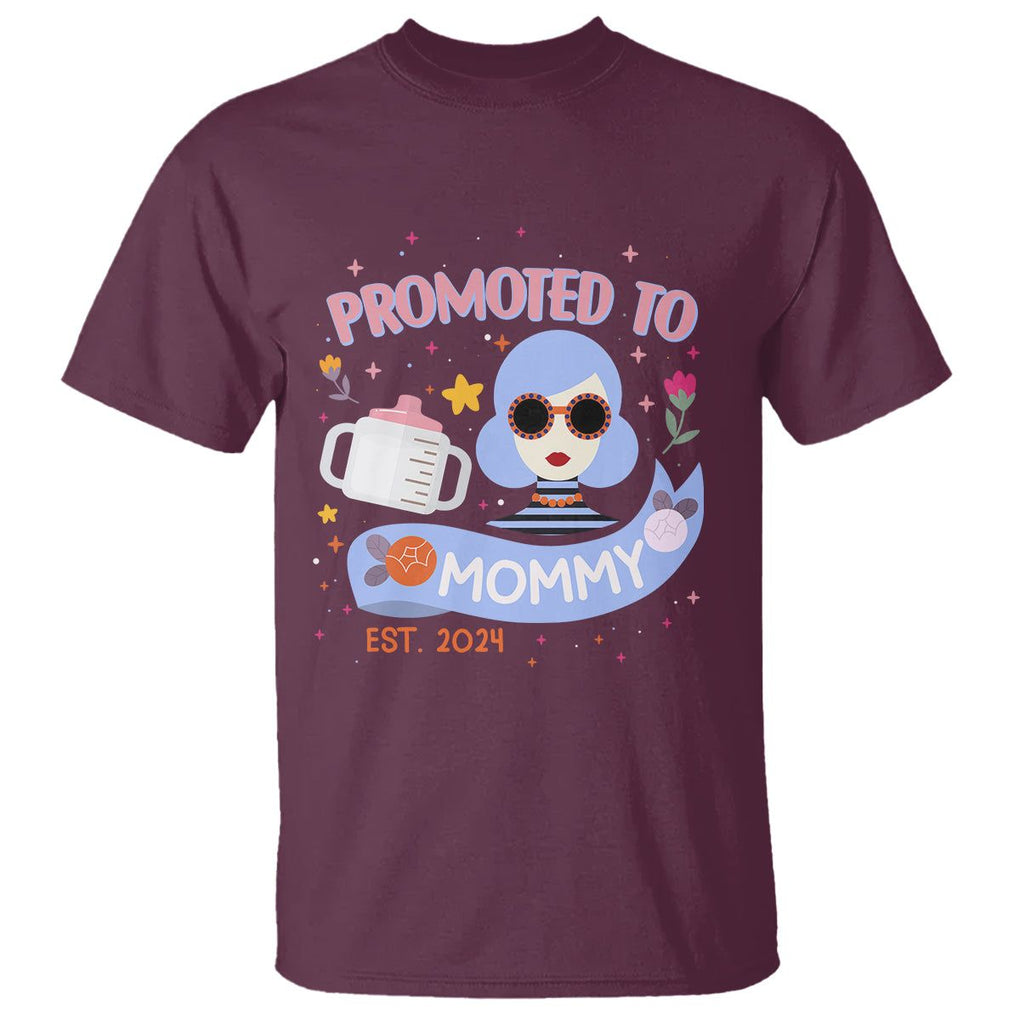 First Mother's Day T Shirt Promoted To Mommy Cool Retro New Mom TS02 Maroon Printyourwear