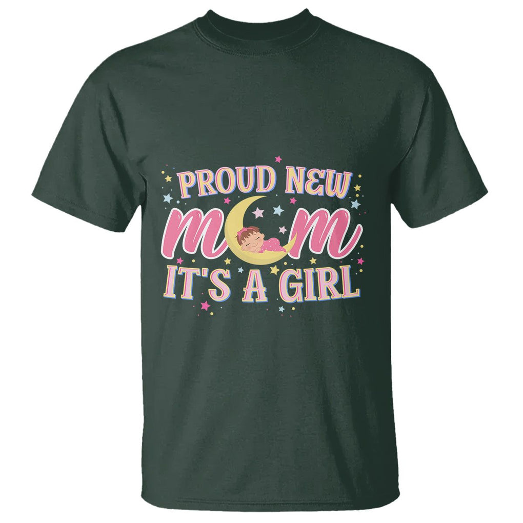First Mother's Day T Shirt Proud New Mom It's A Girl Pink Baby TS02 Dark Forest Green Printyourwear