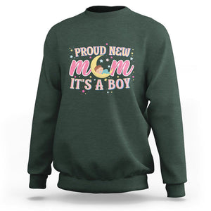 First Mother's Day Sweatshirt Proud New Mom It's A Boy Blue Baby TS02 Dark Forest Green Printyourwear