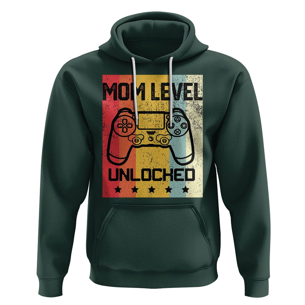 Funny New Mom Hoodie Level Unlocked Retro Video Game Controller TS02 Dark Forest Green Printyourwear