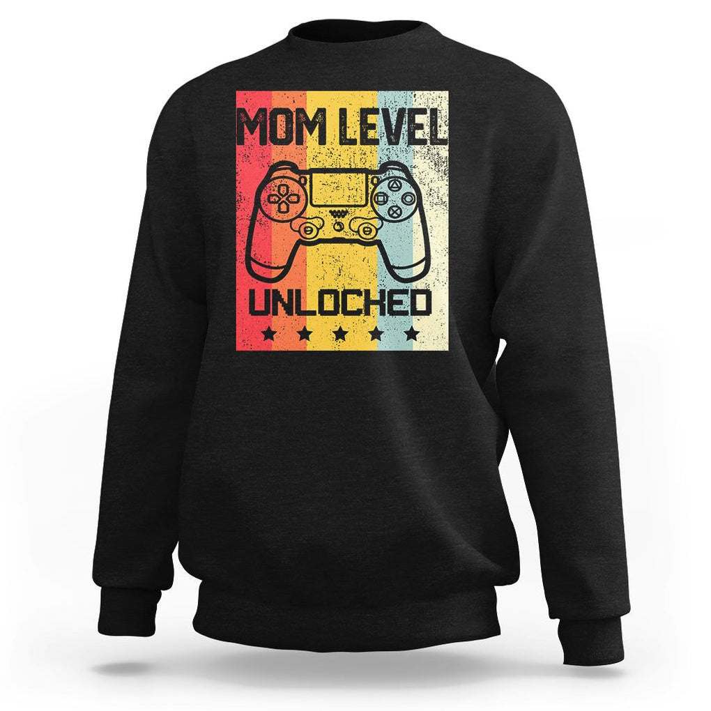 Funny New Mom Sweatshirt Level Unlocked Retro Video Game Controller TS02 Black Printyourwear