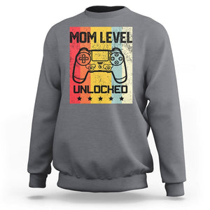 Funny New Mom Sweatshirt Level Unlocked Retro Video Game Controller TS02 Charcoal Printyourwear