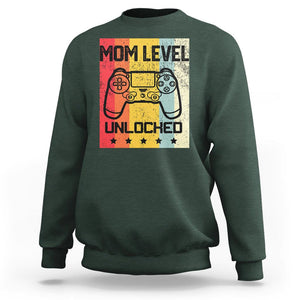 Funny New Mom Sweatshirt Level Unlocked Retro Video Game Controller TS02 Dark Forest Green Printyourwear