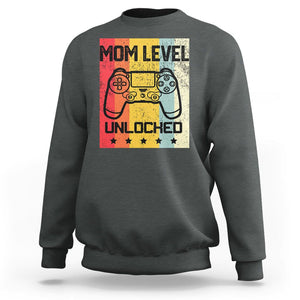 Funny New Mom Sweatshirt Level Unlocked Retro Video Game Controller TS02 Dark Heather Printyourwear