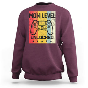 Funny New Mom Sweatshirt Level Unlocked Retro Video Game Controller TS02 Maroon Printyourwear