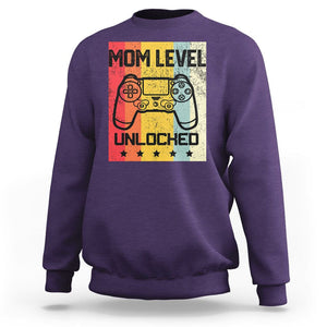 Funny New Mom Sweatshirt Level Unlocked Retro Video Game Controller TS02 Purple Printyourwear