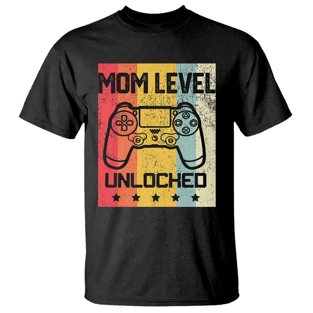 Funny New Mom T Shirt Level Unlocked Retro Video Game Controller TS02 Black Printyourwear
