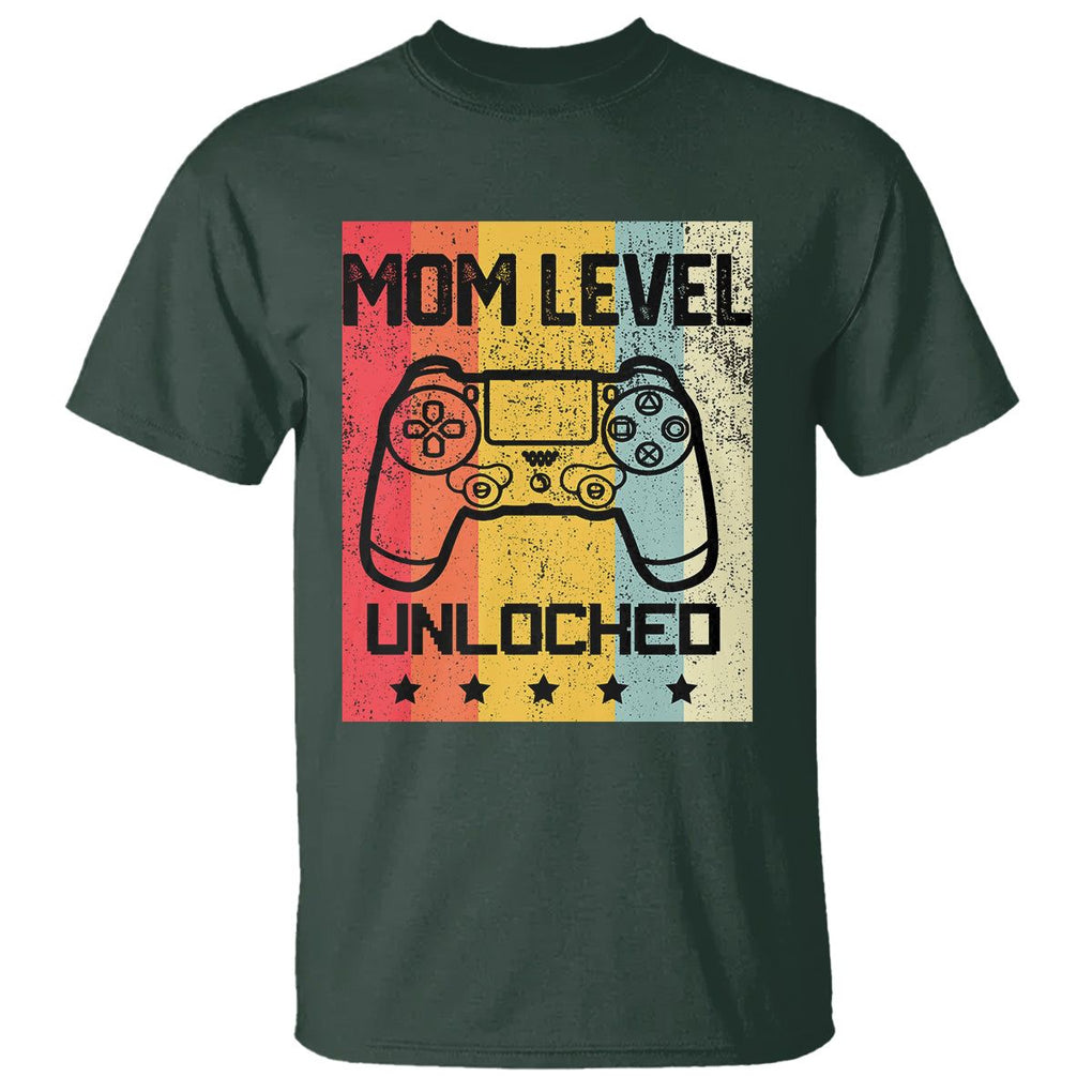 Funny New Mom T Shirt Level Unlocked Retro Video Game Controller TS02 Dark Forest Green Printyourwear