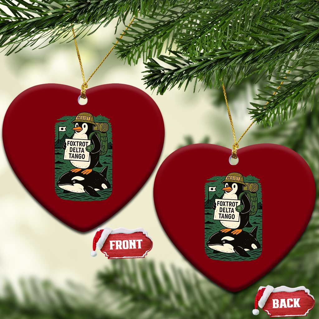 Funny Penguin Resist Ceramic Ornament No Tarriffs Activism Graphic TS02 Print Your Wear