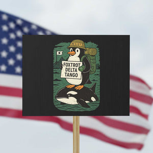 Funny Penguin Resist Protest Sign No Tarriffs Activism Graphic TS02 Horizontal 18" × 24" Black Print Your Wear