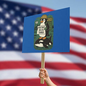 Funny Penguin Resist Protest Sign No Tarriffs Activism Graphic TS02 Horizontal 18" × 24" Blue Print Your Wear