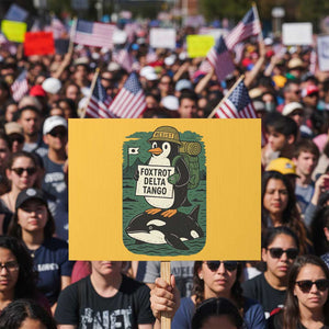 Funny Penguin Resist Protest Sign No Tarriffs Activism Graphic TS02 Horizontal 18" × 24" Yellow Print Your Wear