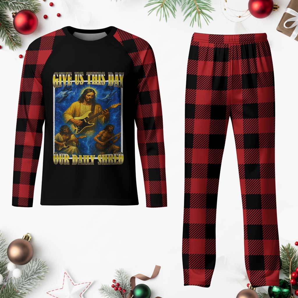 Music Give Us This Day Our Daily Shred Plaid Pajama Set Funny Jesus Rock Guitar Meme TS02 Buffalo Plaid Print Your Wear