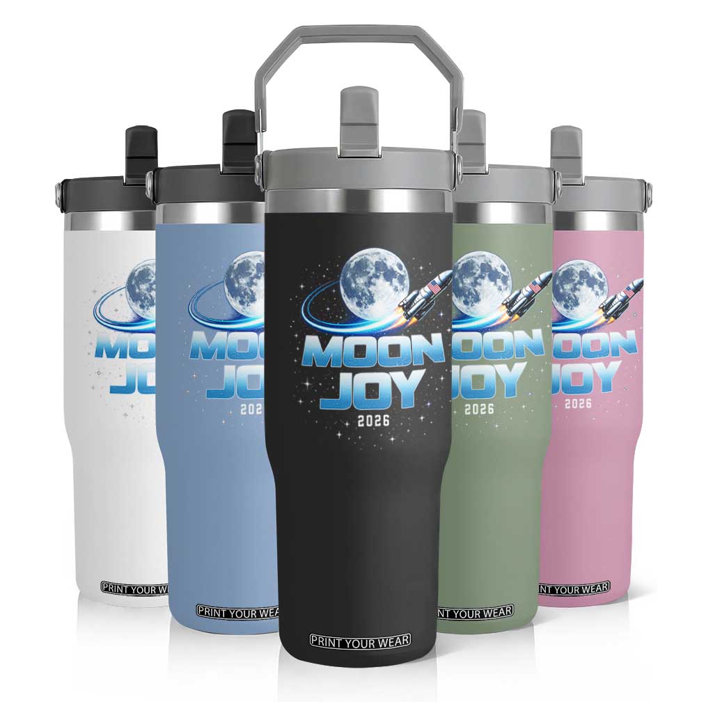 Celestial Moon Joy 2026 Flip Straw Tumbler Rocket Launch '26 Lunar Mission Celebration TS02 Print Your Wear