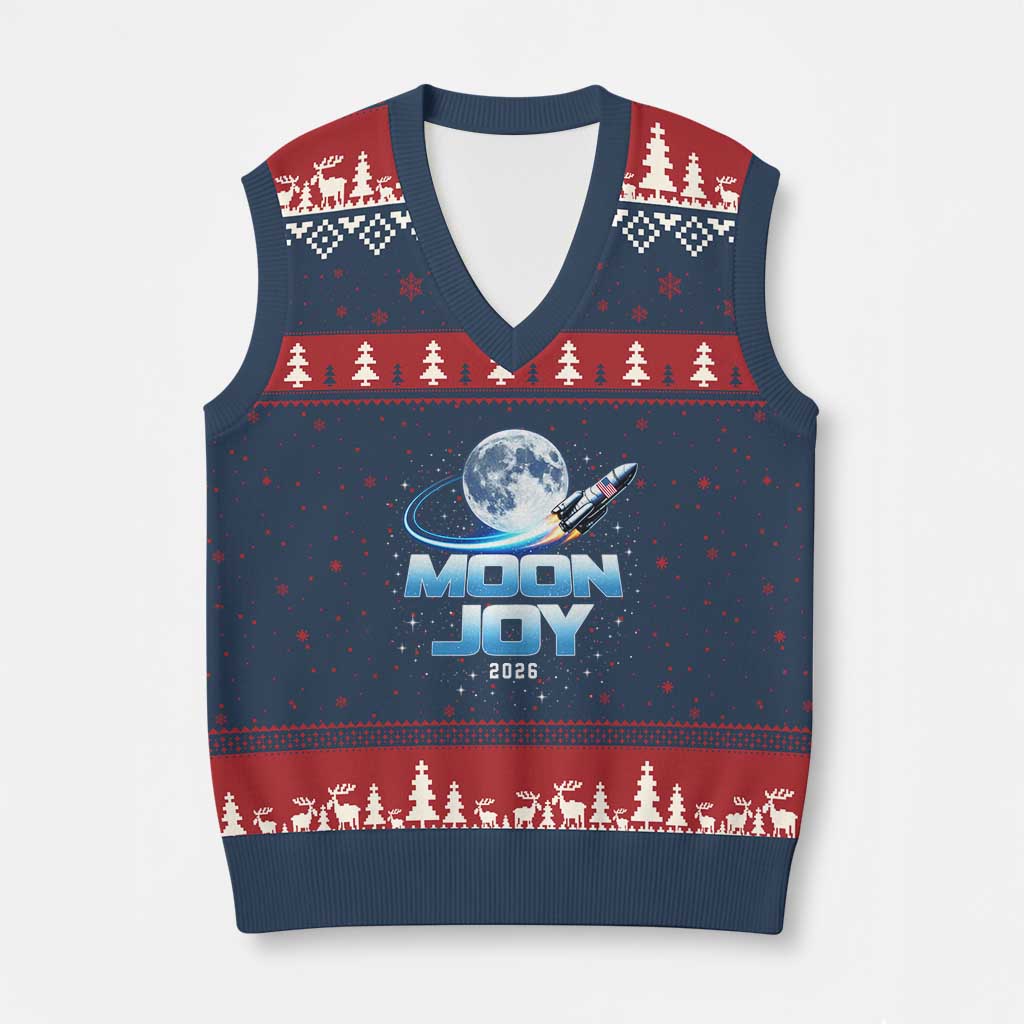 Celestial Moon Joy 2026 V-Neck Knit Sweater Vest Rocket Launch '26 Lunar Mission Celebration TS02 Navy Red Print Your Wear