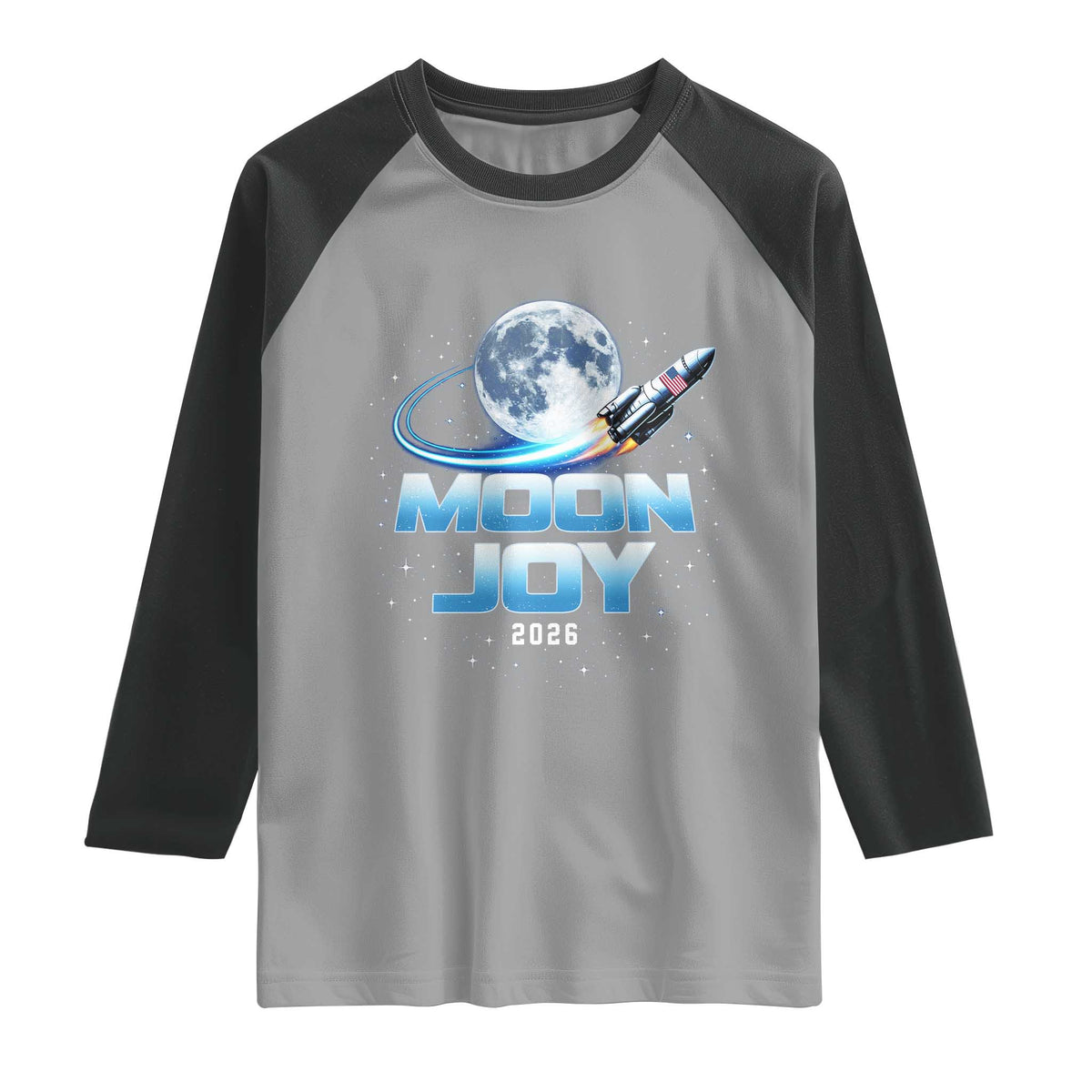 Celestial Moon Joy 2026 Raglan Shirt Rocket Launch '26 Lunar Mission Celebration TS02 Sport Gray Black Print Your Wear