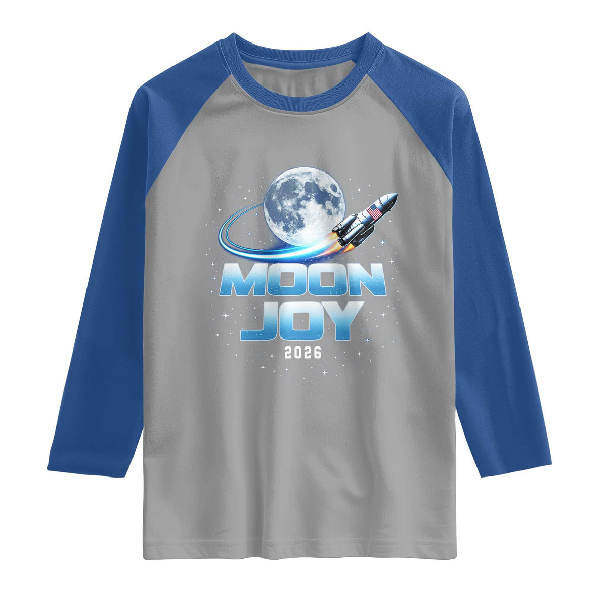 Celestial Moon Joy 2026 Raglan Shirt Rocket Launch '26 Lunar Mission Celebration TS02 Sport Gray Royal Print Your Wear