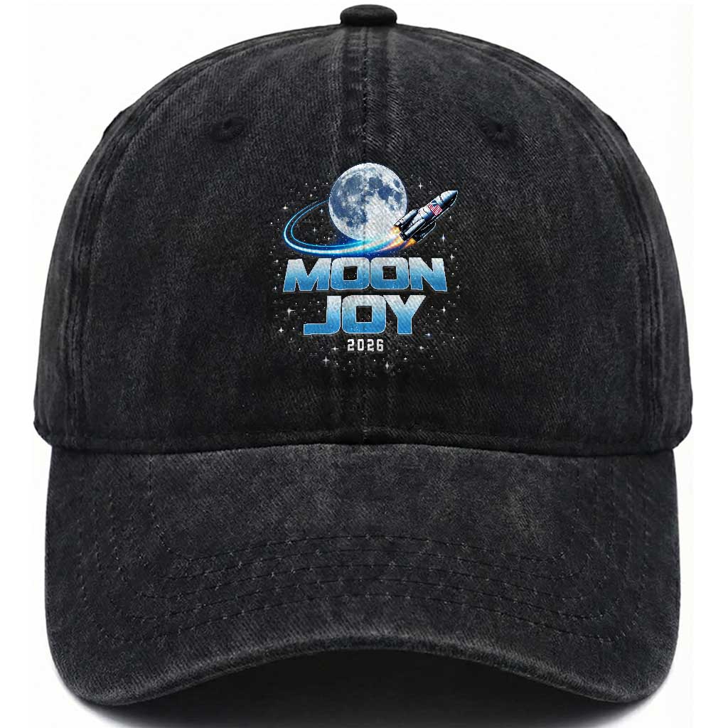 Celestial Moon Joy 2026 Washed Cotton Baseball Cap Rocket Launch '26 Lunar Mission Celebration TS02 Print Your Wear