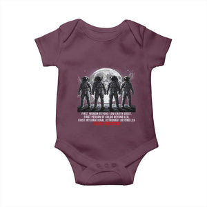 Historic 2026 Lunar Mission Crew Celebration Baby Onesie Proud To Be Beyond Low Earth Orbit TS02 Maroon Print Your Wear