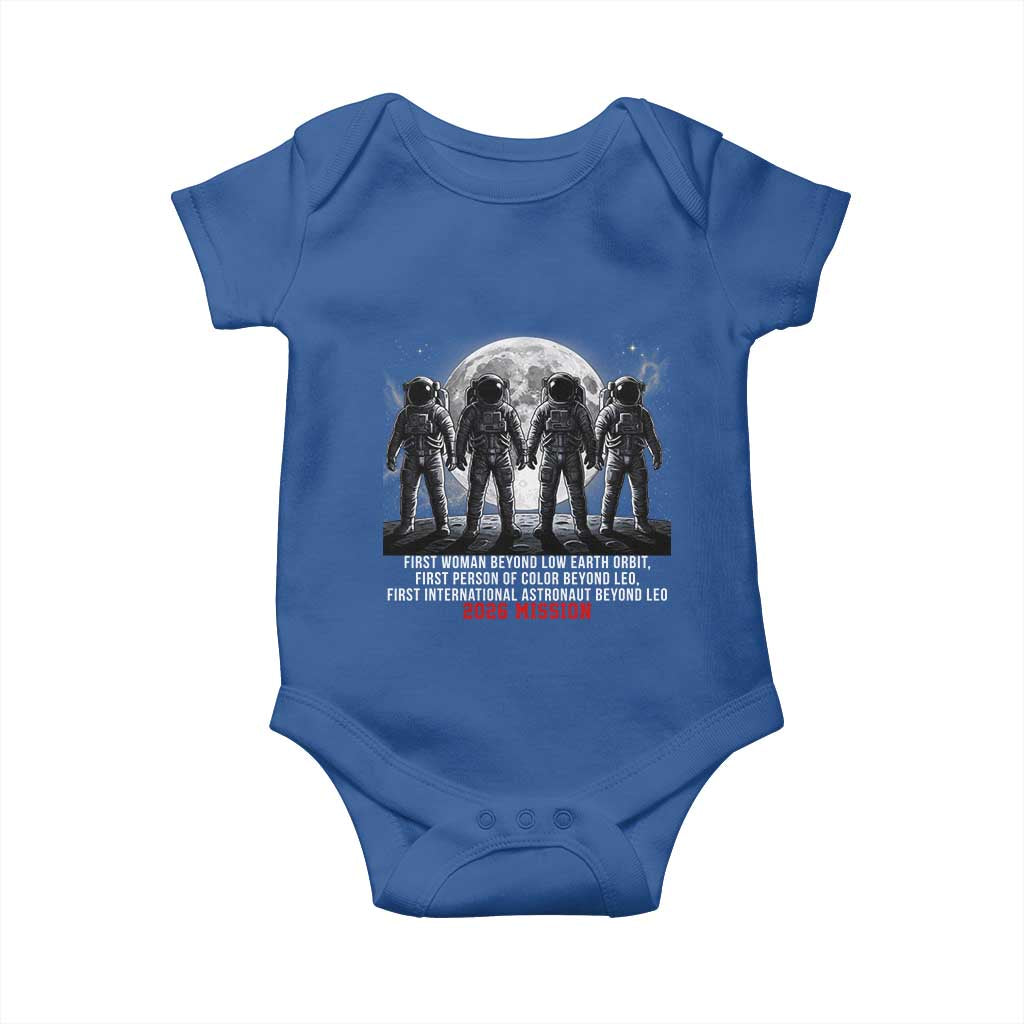 Historic 2026 Lunar Mission Crew Celebration Baby Onesie Proud To Be Beyond Low Earth Orbit TS02 Royal Blue Print Your Wear
