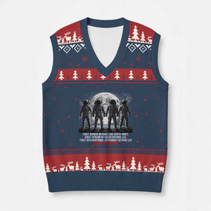 Historic 2026 Lunar Mission Crew Celebration V-Neck Knit Sweater Vest Proud To Be Beyond Low Earth Orbit TS02 Navy Red Print Your Wear