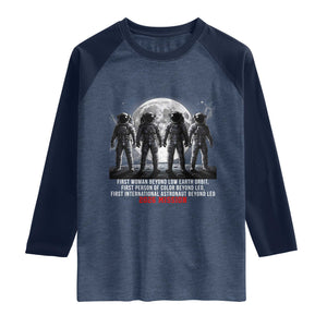 Historic 2026 Lunar Mission Crew Celebration Raglan Shirt Proud To Be Beyond Low Earth Orbit TS02 Heather Denim Navy Print Your Wear