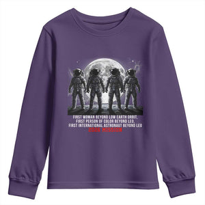 Historic 2026 Lunar Mission Crew Celebration Youth Sweatshirt Proud To Be Beyond Low Earth Orbit TS02 Purple Print Your Wear