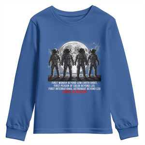 Historic 2026 Lunar Mission Crew Celebration Youth Sweatshirt Proud To Be Beyond Low Earth Orbit TS02 Royal Blue Print Your Wear