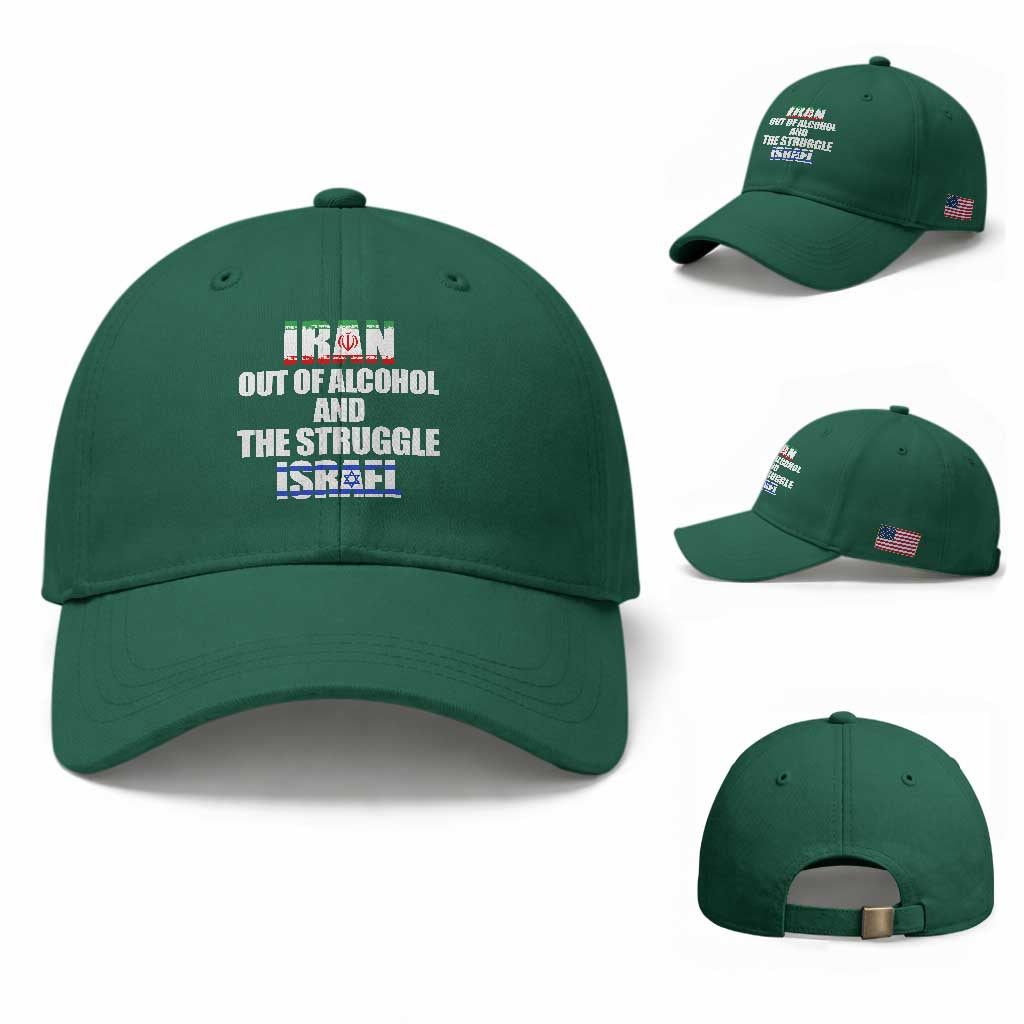 Iran Out Of Alcohol And The Struggle Israel Flag Baseball Cap Funny Wordplay Political Satire TS02 Baseball Cap Universal Fit Irish Green Print Your Wear