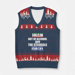 Iran Out Of Alcohol And The Struggle Israel Flag V-Neck Knit Sweater Vest Funny Wordplay Political Satire TS02 Navy Red Print Your Wear