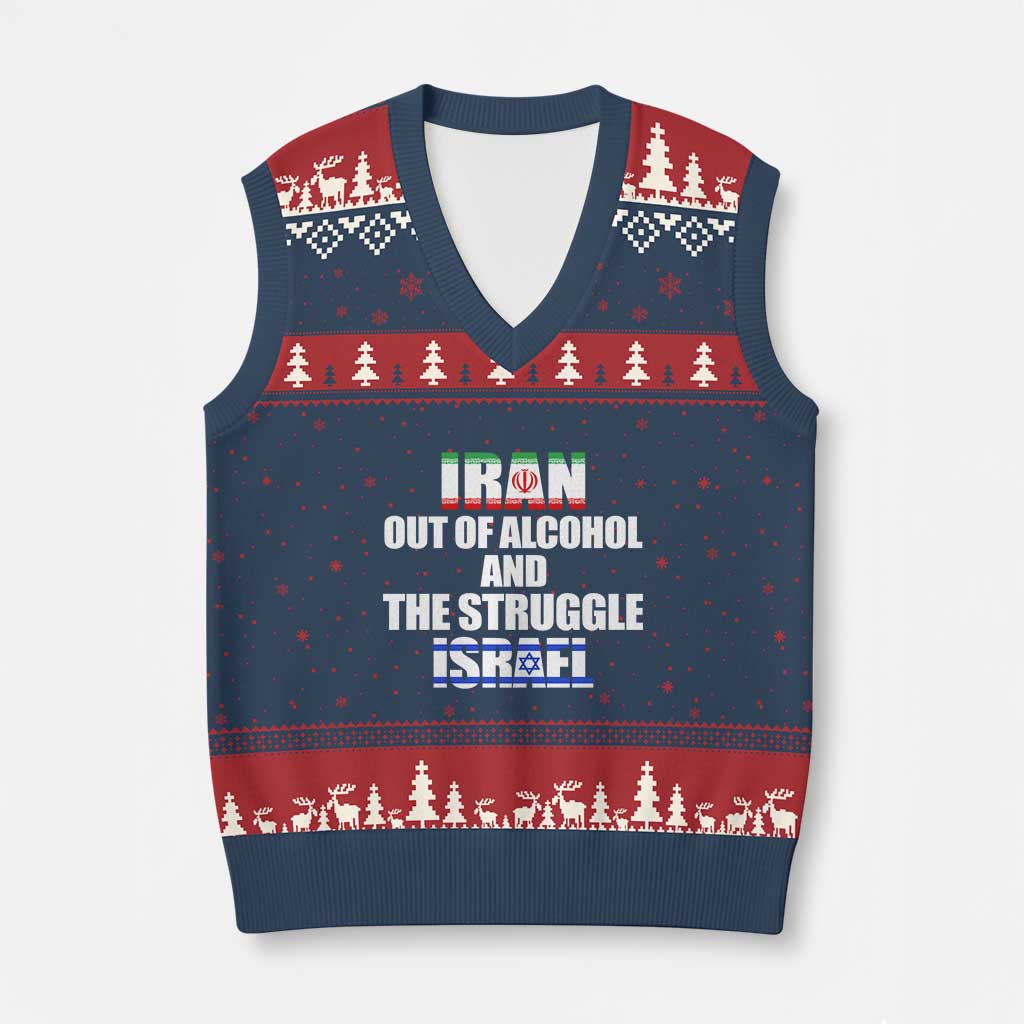 Iran Out Of Alcohol And The Struggle Israel Flag V-Neck Knit Sweater Vest Funny Wordplay Political Satire TS02 Navy Red Print Your Wear