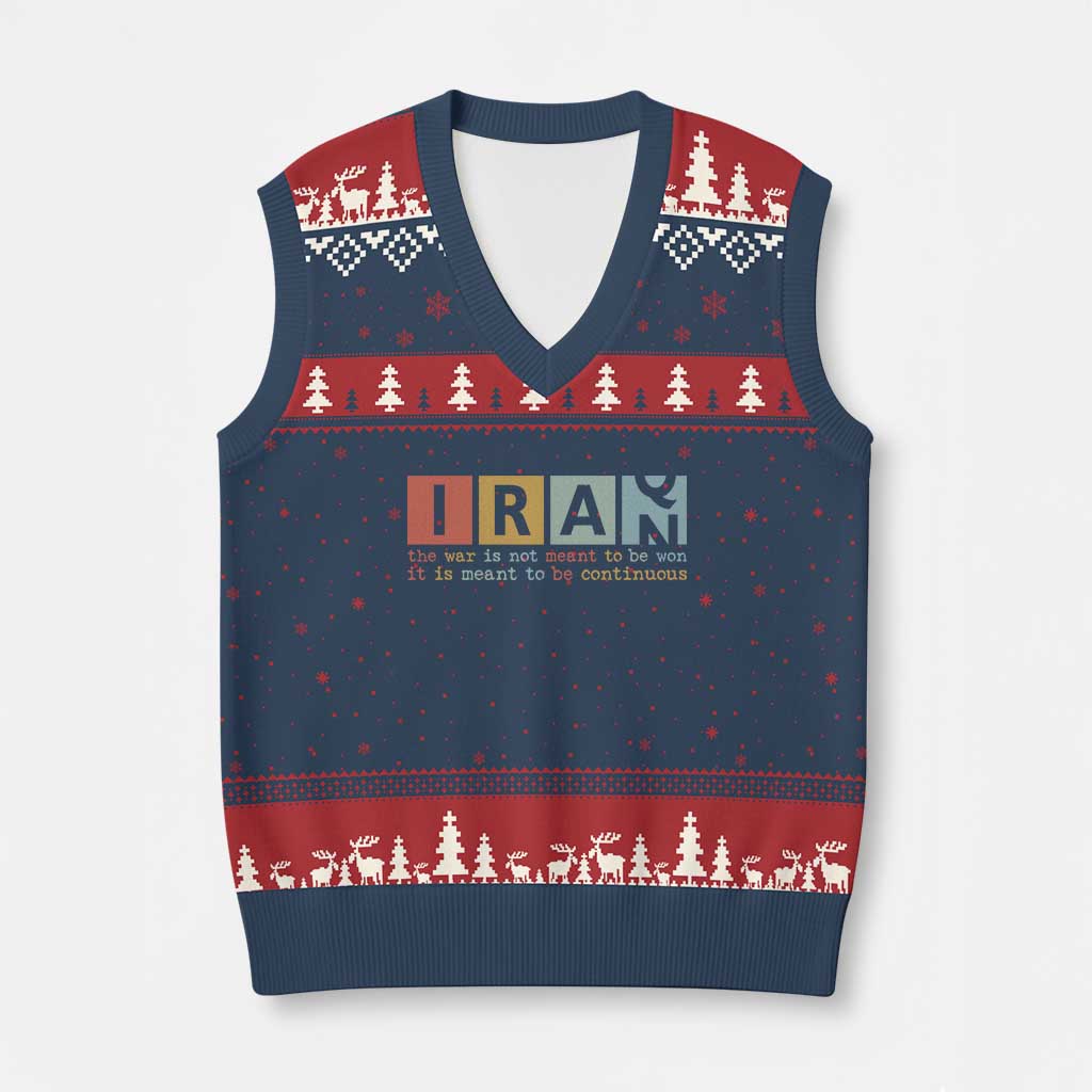 Iran The War Is Meant To Be Continuous Vintage Graphic V-Neck Knit Sweater Vest Orwell Quotes Geopolitical Satire TS02 Navy Red Print Your Wear