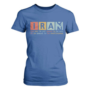 Iran The War Is Meant To Be Continuous Vintage Graphic T Shirt For Women Orwell Quotes Geopolitical Satire TS02 Royal Blue Print Your Wear