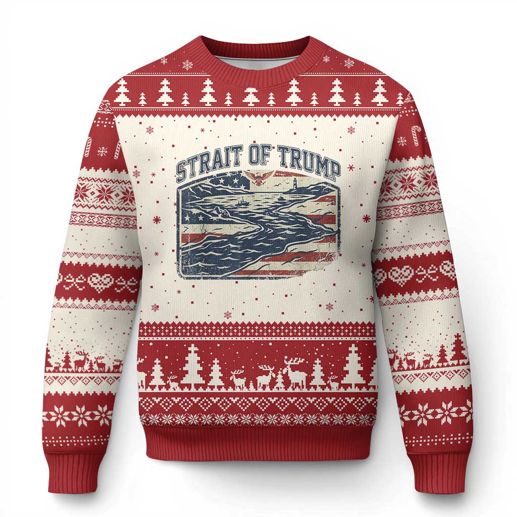 Strait of Trump 2026 Vintage Old Americana Ugly Christmas Sweater American Flag Nautical Patriotic Graphic TS02 Beige Red Print Your Wear