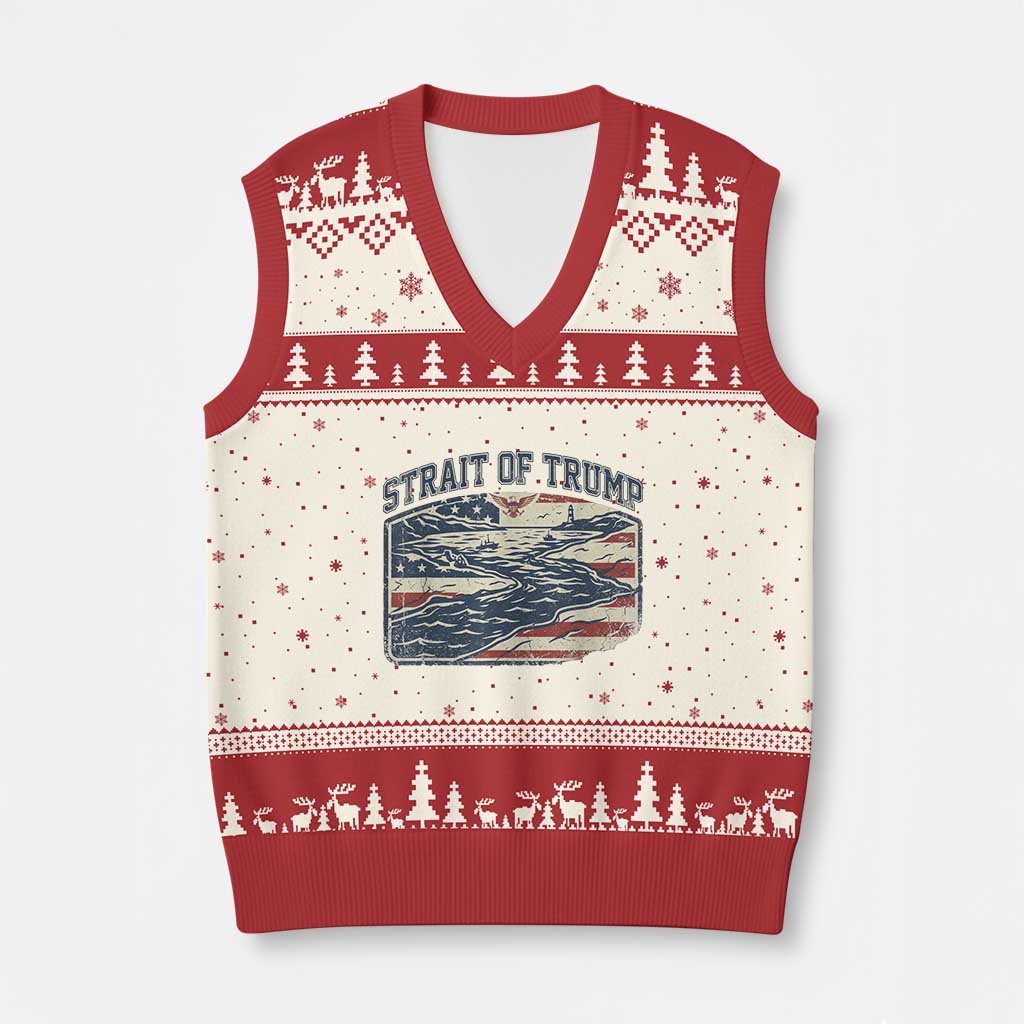 Strait of Trump 2026 Vintage Old Americana V-Neck Knit Sweater Vest American Flag Nautical Patriotic Graphic TS02 Beige Red Print Your Wear