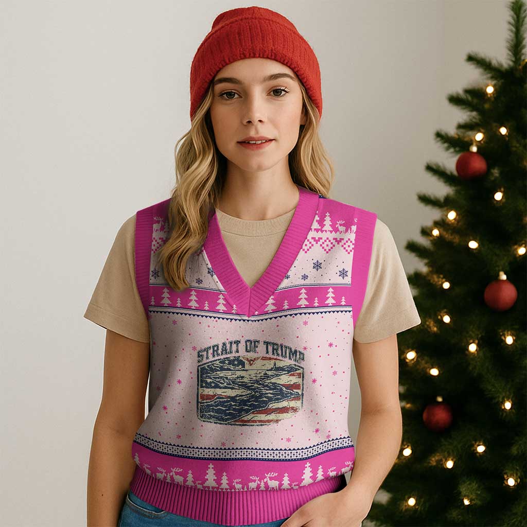 Strait of Trump 2026 Vintage Old Americana V-Neck Knit Sweater Vest American Flag Nautical Patriotic Graphic TS02 Hot Pink Print Your Wear