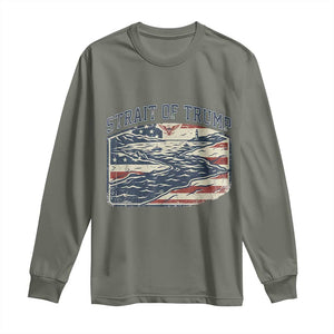 Strait of Trump 2026 Vintage Old Americana Long Sleeve Shirt American Flag Nautical Patriotic Graphic TS02 Military Green Print Your Wear
