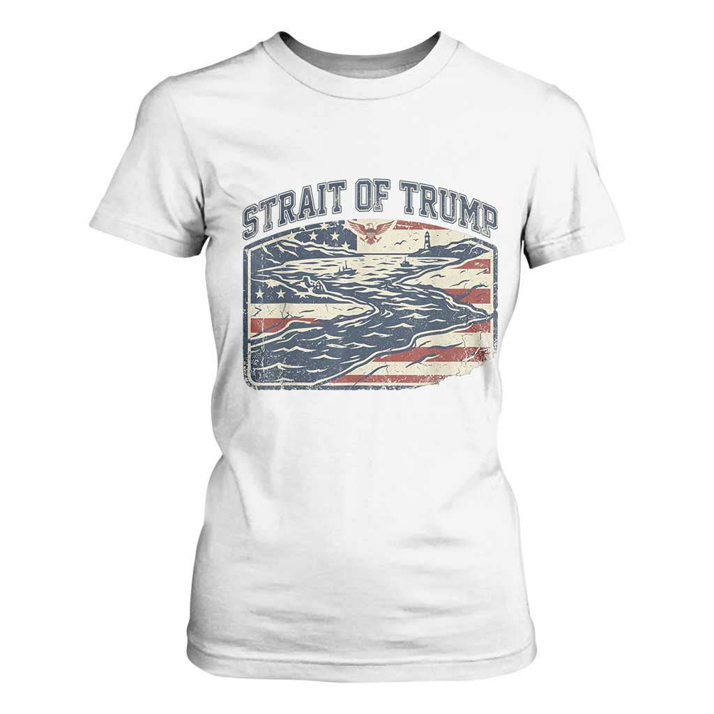 Strait of Trump 2026 Vintage Old Americana T Shirt For Women American Flag Nautical Patriotic Graphic TS02 White Print Your Wear