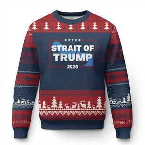 Strait of Trump 2026 Ugly Christmas Sweater Middle East Map Political Graphic TS02 Navy Red Print Your Wear