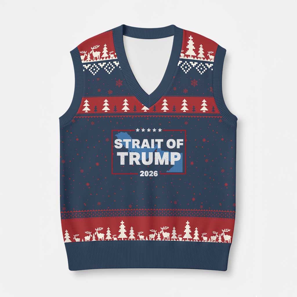 Strait of Trump 2026 V-Neck Knit Sweater Vest Middle East Map Political Graphic TS02 Navy Red Print Your Wear