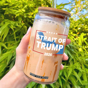 Strait of Trump 2026 Glass Can Middle East Map Political Graphic TS02 Black Print Your Wear