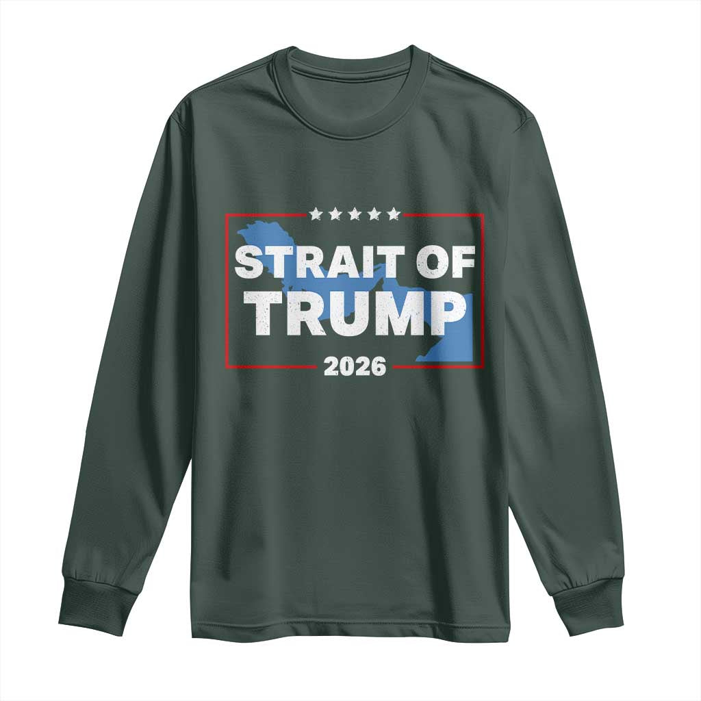 Strait of Trump 2026 Long Sleeve Shirt Middle East Map Political Graphic TS02 Dark Forest Green Print Your Wear