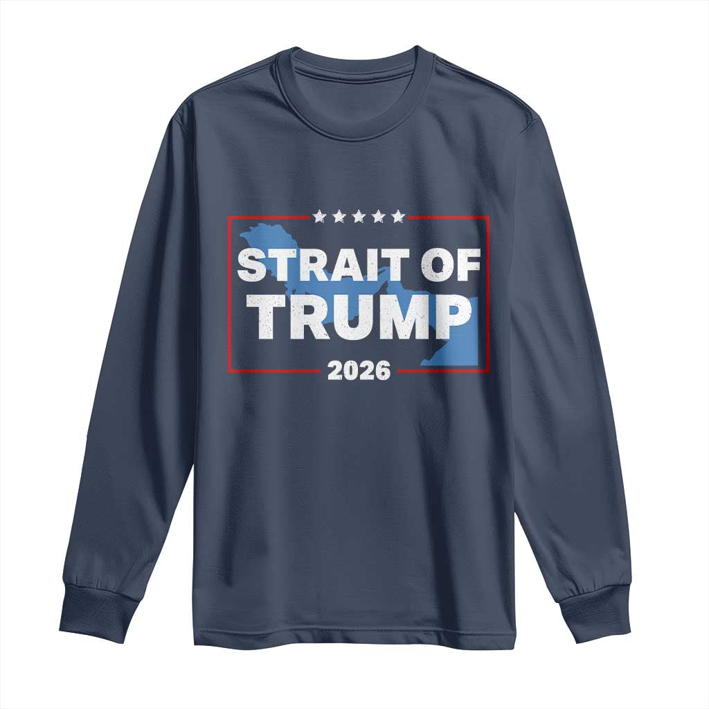 Strait of Trump 2026 Long Sleeve Shirt Middle East Map Political Graphic TS02 Navy Print Your Wear