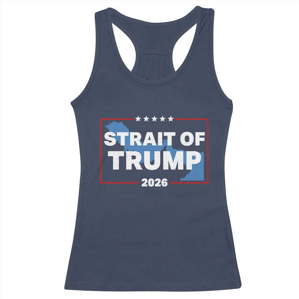 Strait of Trump 2026 Racerback Tank Top Middle East Map Political Graphic TS02 Navy Print Your Wear