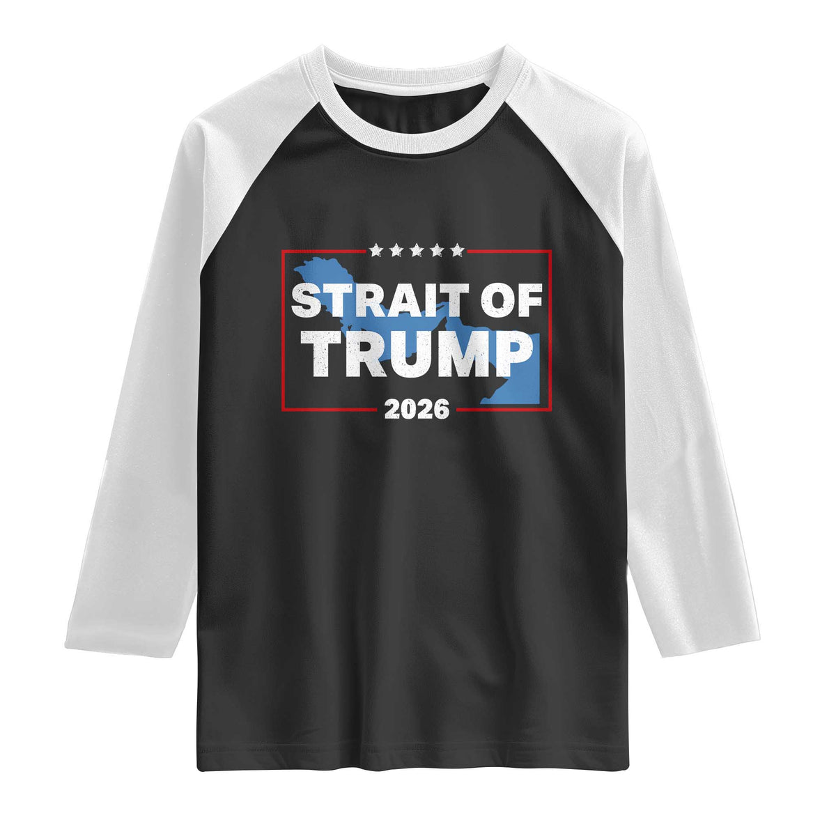 Strait of Trump 2026 Raglan Shirt Middle East Map Political Graphic TS02 Black White Print Your Wear